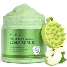 VOERUY Apple Cider Scalp Scrub, 2-in-1 AHA & BHA Scalp Exfoliator Shampoo, Detox Treatment with Sea Salt, Clarify and Remove Build Up with Silicone Scalp Massager, 10.6oz/300g