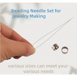 45Pcs Beading Needles Set, 20Pcs Long Straight Beading Thread Needles, 25 Pcs Big Eye Beading Needles with Needle Bottle, Yarn Scissors,Thimble, Needle Threader for Bracelets and Jewelry Making