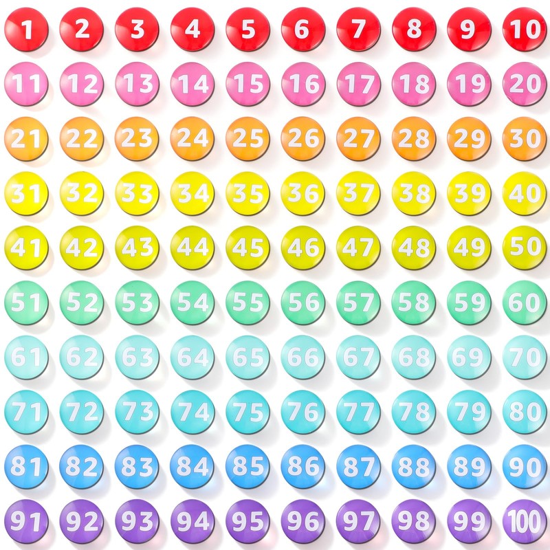 Tellegloww 1-100 0.98" Glass Magnetic Numbers for Whiteboard,Rainbow Color