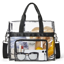 Bluome Clear Bag For Stadium Events 12×6×12 Clear Stadium Bag Crossbody Tote Transparent for Concert Approved Sports,Black