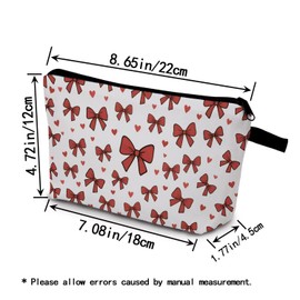 YULUENZE Red Bowknot Makeup Bag Cute Small Organizer Bag with Zipper Red Bowknot Cosmetic Bag Aesthetic Birthday Present for Women Friends