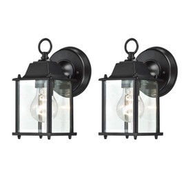 WISBEAM Outdoor Wall Lantern, Wall Sconce as Porch Lighting Fixture, Aluminum Housing Plus Glass, Wet Location Rated, ETL Qualified, 2-Pack (Non-LED-Black)