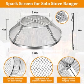 Fire Pit Shield for Solo Stove Ranger 15 Inch,Stainless Steel Spark Screen for Solo Ranger,Fire Pits Mesh Protector Cover Top Sparks Guard Outdoor Heavy Duty for Hot Embers-Silver