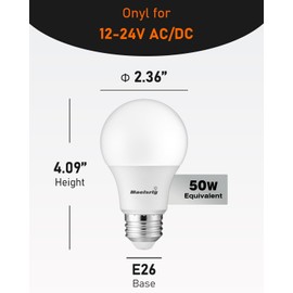 Maelsrlg 12V LED Bulb 6W(50W Equivalent), Daylight 5000K, 12V-24V AC/DC, 600 Lumens, Non-Dimmable, A19 12V DC LED Light Bulbs, E26 Base, Pack of 6