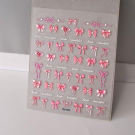 Bow Nail Art Stickers Pink Nail Stickers for Nail Art Design 5D Embossed Nail Art Decals elf Adhesive Rhinestone Nail Decals Manicure Supplies Charm for Women Christmas Nail Art Decorations