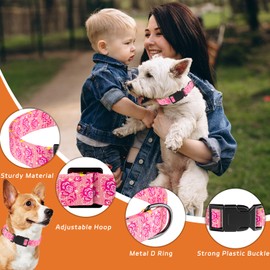 Seyezo Dog Collar, Cute Floral Puppy Collar for Boys Girls Small Medium Large Dogs, Adjustable Soft Pet Collar Fancy Floral with Quick Release Buckle for Males Females, Pink Rose,M