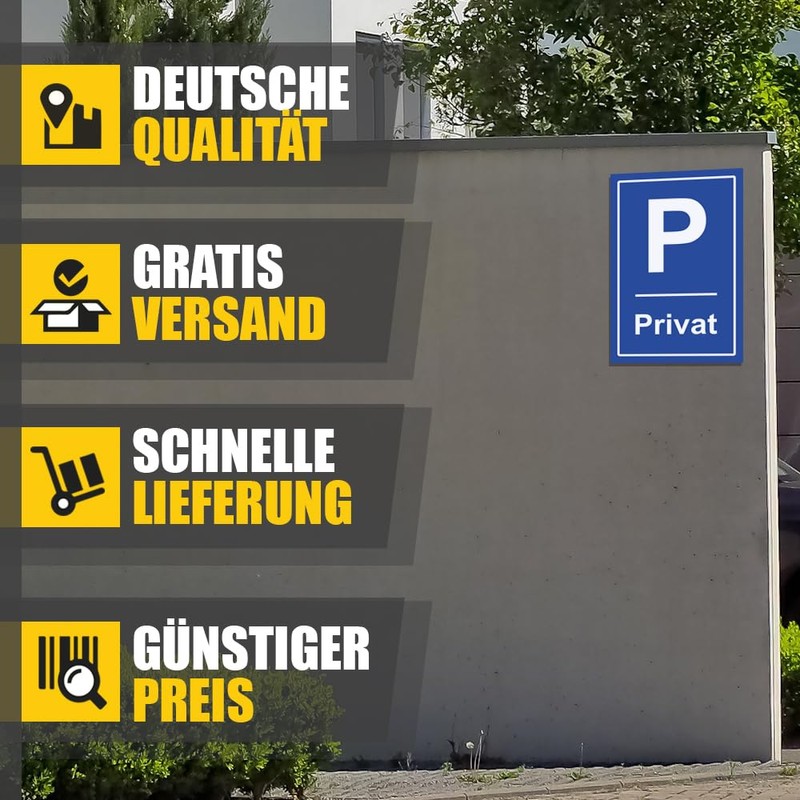 Privatparkplatz Sign, 20 x 30 cm, 3 mm Thick Hard