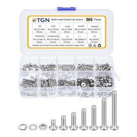 DTGN 565Pcs M2.5-0.45x4/6/8/10/12/16/20mm Button Head Socket Cap Screws - 304 Stainless Steel Bolt Nut Set Washer Assortment Kit - Good for Road Bicycle, Mountain Bike, Auto
