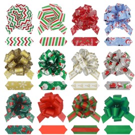 24 PCS Bows for Gift Wrapping 5" Easy & Fast Christmas Pull Bows with Ribbon Warp, Gift Wrapping Supplies for Baskets & Presents, Wine Bottles Decoration, Bouquet