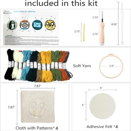 Siqinam Adventure-Time Punch Needle Kit-4 Pack Adventure Crochet Series Themed - Includes Punch Needle, Embroidery Hoop, Yarn, and Easy Instructions - Creative Craft Gift