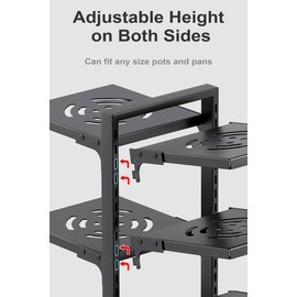 YANYYGu Pots and Pans Organizer for Cabinet, Heavy Duty Pot Pan Rack under Sink Organizers and Storage，Kitchen Cabinet Organizer with 5 Adjustable Tiers