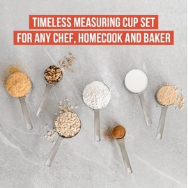 Chef Pomodoro Tazas Medidoras de Acero Inoxidable, Set de 7 Piezas, Mangos Largos y Resistentes, Apilables y Apilables, Cucharas de Cocina Metálicas para Ingredientes Húmedos y Secos