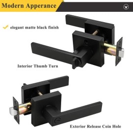 Probrico Matte Black Privacy Door Lever Lock Easy Install Bathroom Bedroom Hardware