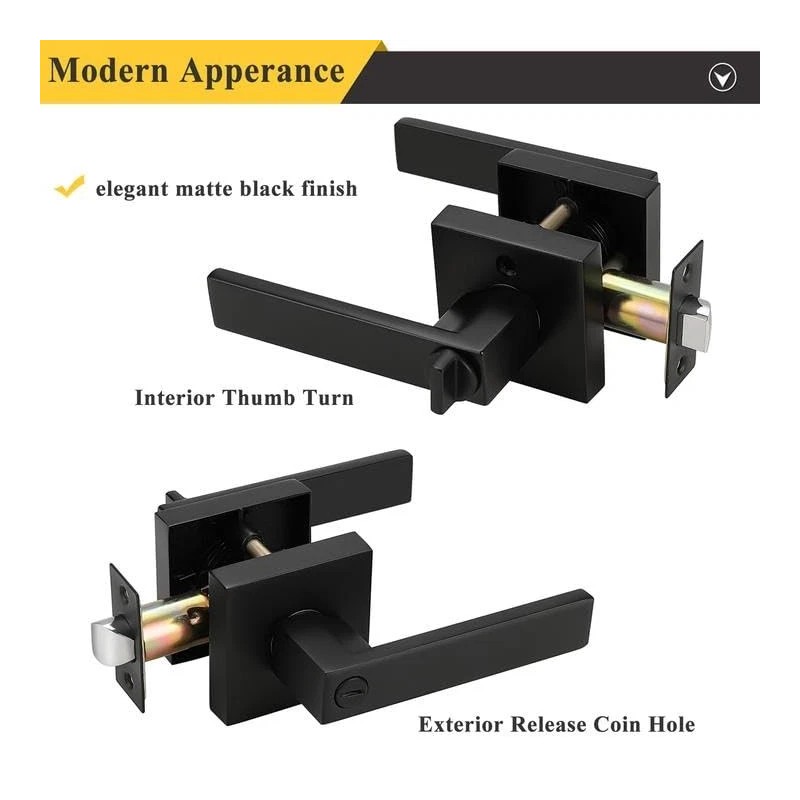 Probrico Matte Black Privacy Door Lever Lock Easy Install Bathroom