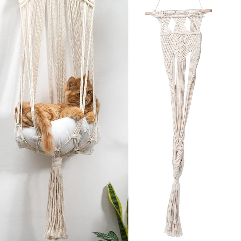 Hanging Swing Hammock HandKnitted Cotton Rope Tapestry Decorations for Cat