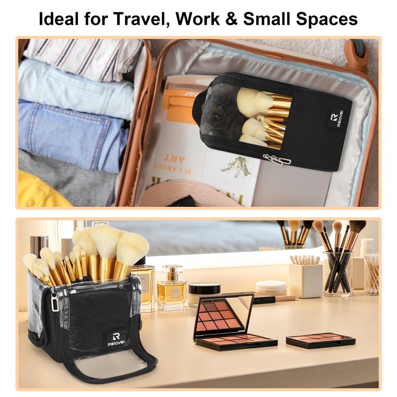 Relavel Makeup Brush Bag, Foldable Stand Up Travel Makeup Brush