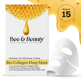 Bee & Beauty Bio Collagen Overnight Mask Pack Of 15 Korean Face Mask For Glass Skin Sheet Mask For Deep Hydration, Pore Minizmizing With Goodness Of Honey