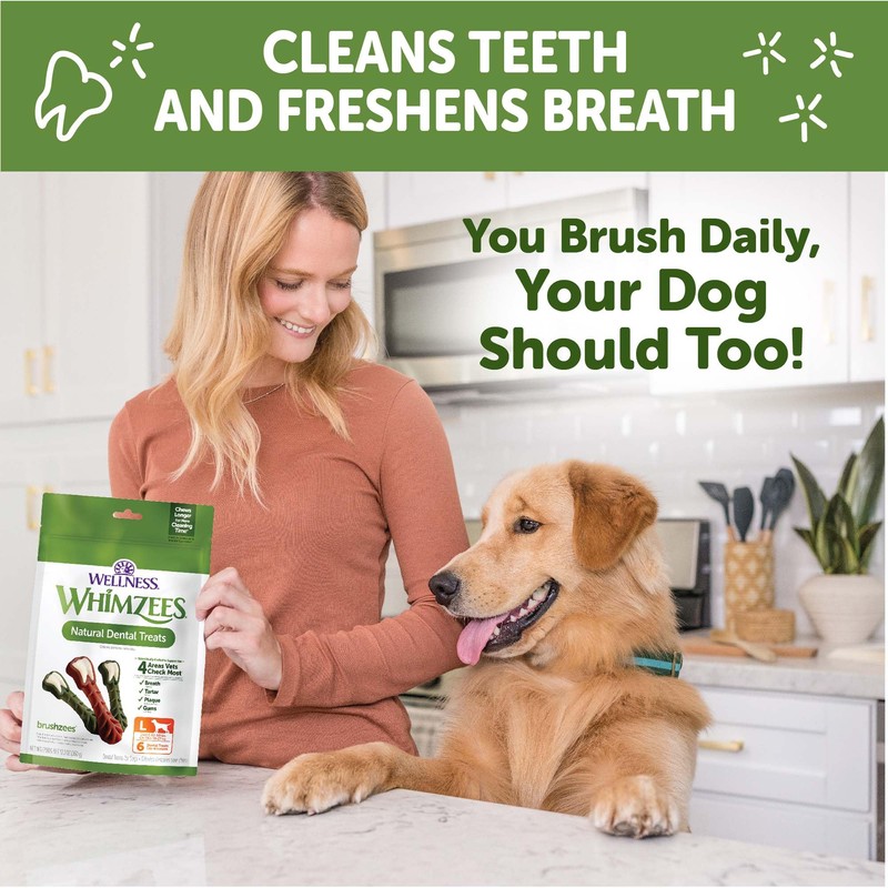 Whimzees Wellness Brushzees Dog Dental Treats, Natural Chews, Large Size