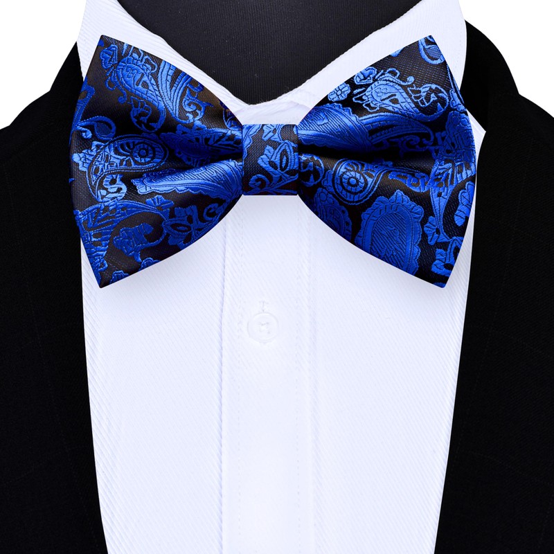 GUSLESON Royal Blue Bow Tie for Men Pre-Tied Silk Blue