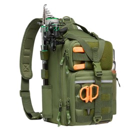 BASSDASH Convertible Fishing Backpack Sling Bag with Rod Holder, Adjustable Tactical Water-Resistant Tackle Storage Pack FP07