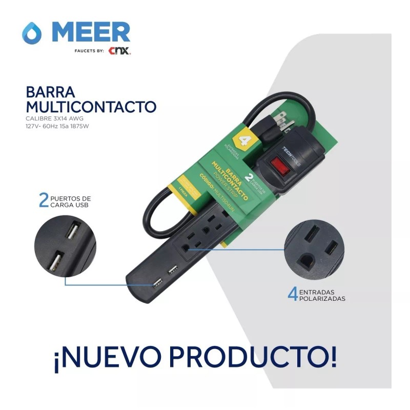 CNX Barra Multicontacto De 4 Tomas Polarizadas Y 2 Usb