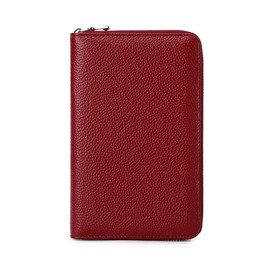 KASSAI Cowhide Leather Passbook Case, Large Capacity, RFID Skimming Prevention, Passport, Card Case, red