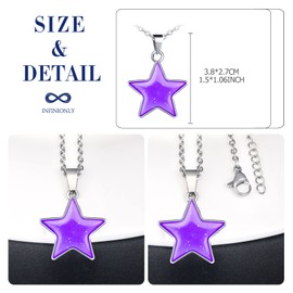 INFINIONLY Stainless Steel Necklace Pendant for Men and Women, Creative Star Chain, Temperature Sensitive Necklace, 50 cm Chain, The Colour of the Pendant Changes with Temperature, Metal