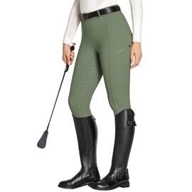 FitsT4 Sports Women's Full Seat Riding Tights with Zipper Pockets Horseback Riding Pants Equestrian Breeches for Women Olive Green M