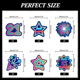 18pcs Glow 21st Cupcake Topper Set Neon Happy Birthday Colorful Glitter Star Black Light Decoration, Let's Go Crazy Glow Theme Party, Anniversary Party, Birthday Party, Birthday Gift for Men and Women