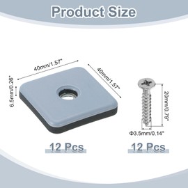 sourcing map 12Pcs Screw on Furniture Sliders, 1.57"(40mm) Square Furniture Glides Sliders, Chair Leg Sliders Floor Protectors Pads, Furniture Pads with Screws for Chairs, Cabinets, Light Blue