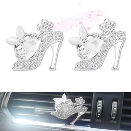 x xotic tech 2Pcs Bling High Heel Shoes Air Vent Fresh Clips Rhinestone Car Fresheners Air Outlet Decoration Charm Car Interior Crystal Accessories for Girls Women (Silver)