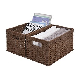 StorageWorks Round Paper Rope Storage Baskets, Rectangular Wicker Baskets with Built-in Handles, Medium, 2-Pack, 13" x 8.7" x 7"