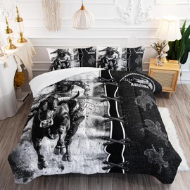 AILONEN Western Cowboy Comforter Set Full Size, Black and White Bedding Set for Kids Teens Adults,Vintage Southwest Duvet Set,1 Quilt + 2 Pillowcases,3-Piece