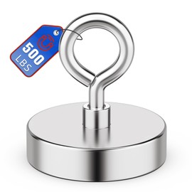 Junarter Neodymium Fishing Magnet, 500 lbs Strong Magnet Fishing, Magnetic Fishing Magnets Heavy Duty for Remover, Super Powerful Round Magnets for Retrieving Items in Lake, Beach, Lawn 2.36’’(60mm)