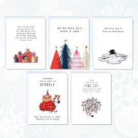 Christmas Cards Funny Holiday Box Set Pack Assorted, 2023 Quality Xmas Sarcastic Greeting Cards for Family Friends (10 Cards Set - Comic White Funny Themed (10 Cards total / 1 of each design))
