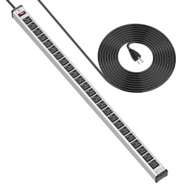 BTU Long Heavy Duty Power Strip 24 Outlet Large Metal Power Strips Garage Workshop Commercial Industrial Power Strips with Circuit Breaker.10FT Cord 15A 125V 1875W (Silver)