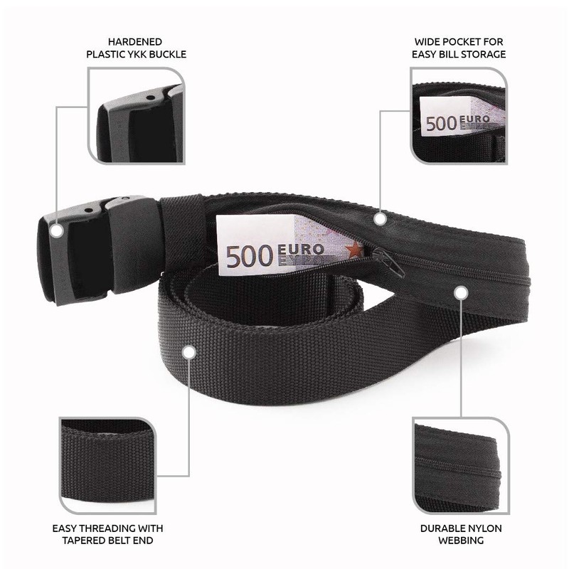 TACTIK Travel Security Belt with Internal Zip - Hidden Money