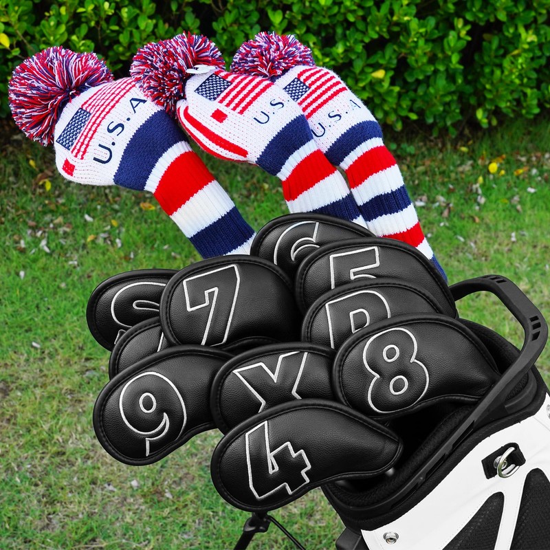 Craftsman Golf Black Classic Iron Headcover set with Silver Large