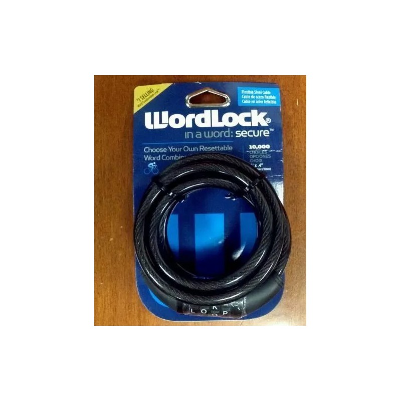 WordLock Resettable Bicycle Combination Steel Cable Lock 6' X .4"