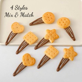 8 Pcs Novelty Biscuit Snap Clips Cute Food Hair Clips Fun Cookie Hairpins Baking Barrettes Funky Cartoon Hair Accessories for Back to School, Cosplay, Birthday & Costume
