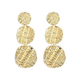 Gold Statement Women Earrings Hammered Earrings Big Drop Dangle Earrings Round Disc Drop Earrings Butterfly Circle Simple Minimalist Metal Earrings Jewelry for Women -Round