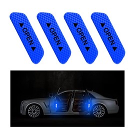 4PCS Car Door Open Warning Reflective Stickers, Night Visibility Auto Safety Prompt Decals, 3.6 x 0.9 Inch Anti-Collision Protective Strip, Car Accessories Universal for Truck, SUV, Van (Blue)