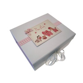 White Cotton Cards New Baby, Small Keepsake Box, Pink Toys
