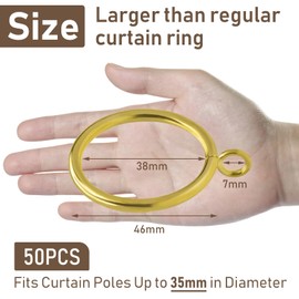 TOKPLNU Curtain Rings, 38mm Large Metal Curtain Rings 50 Pack Gold Curtain Pole Rings Drapery Sliding Eyelet Curtain Hanging Rings for 35mm Curtain Poles, Shower Rods