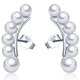 Infinite U Women's Fashion Stud Earrings, 925 Sterling Silver, Pearl Ear Cuff Earrings