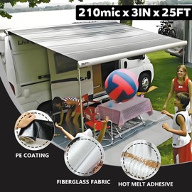 CHUANGDANG Black Awning Repair Tape,3INx25FT,Waterproof Repair Tape for Fabric,RV Awning,Tarp,Tent,Tarp,Tent,Sail,Underbelly,Boat Cover,Canvas,Outdoor Repair Patch,UVproof,Heavy Duty