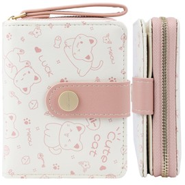 Farcauo Cat Wallet for Women and Girls Small Cute Kawaii Pink Coin Purse with ID Window and Credit Card Holder Compact Wallet for Women and Teens
