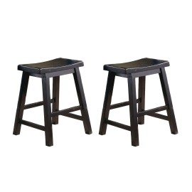 Set Of 2pc 18 Inch Height Saddle Seat Stools Black Finish Solid Wood Casual Dining Room Furniture For HomeColor: as Pic Color