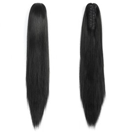 PARXITN Claw Jaw Clip-In Ponytail Hair Extensions, Synthetic Hairpiece, Black, 40 cm, Straight Short Ponytail Extensions for Women