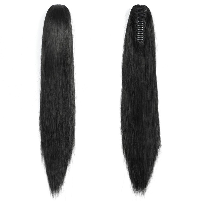 PARXITN Claw Jaw Clip-In Ponytail Hair Extensions, Synthetic Hairpiece, Black,